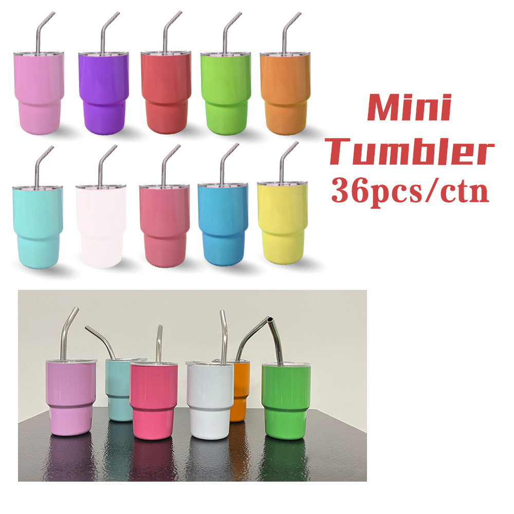 Mini 3 oz 3oz tumbler shot glass with lid double wall tumbler stainless steel vacuum shot glass sublimation blanks with straw