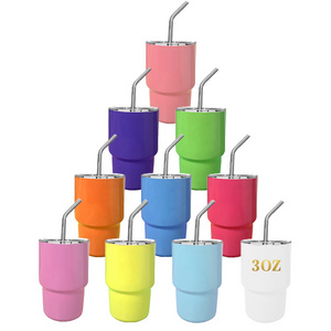 Hot Selling Stainless Steel 2oz 3oz Mini Sublimation Whiskey Cups Drinking Insulated Mini Tumbler Shot Glass With Straw Lid