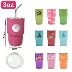 Hot Selling Stainless Steel 2oz 3oz Mini Sublimation Whiskey Cups Drinking Insulated Mini Tumbler Shot Glass With Straw Lid