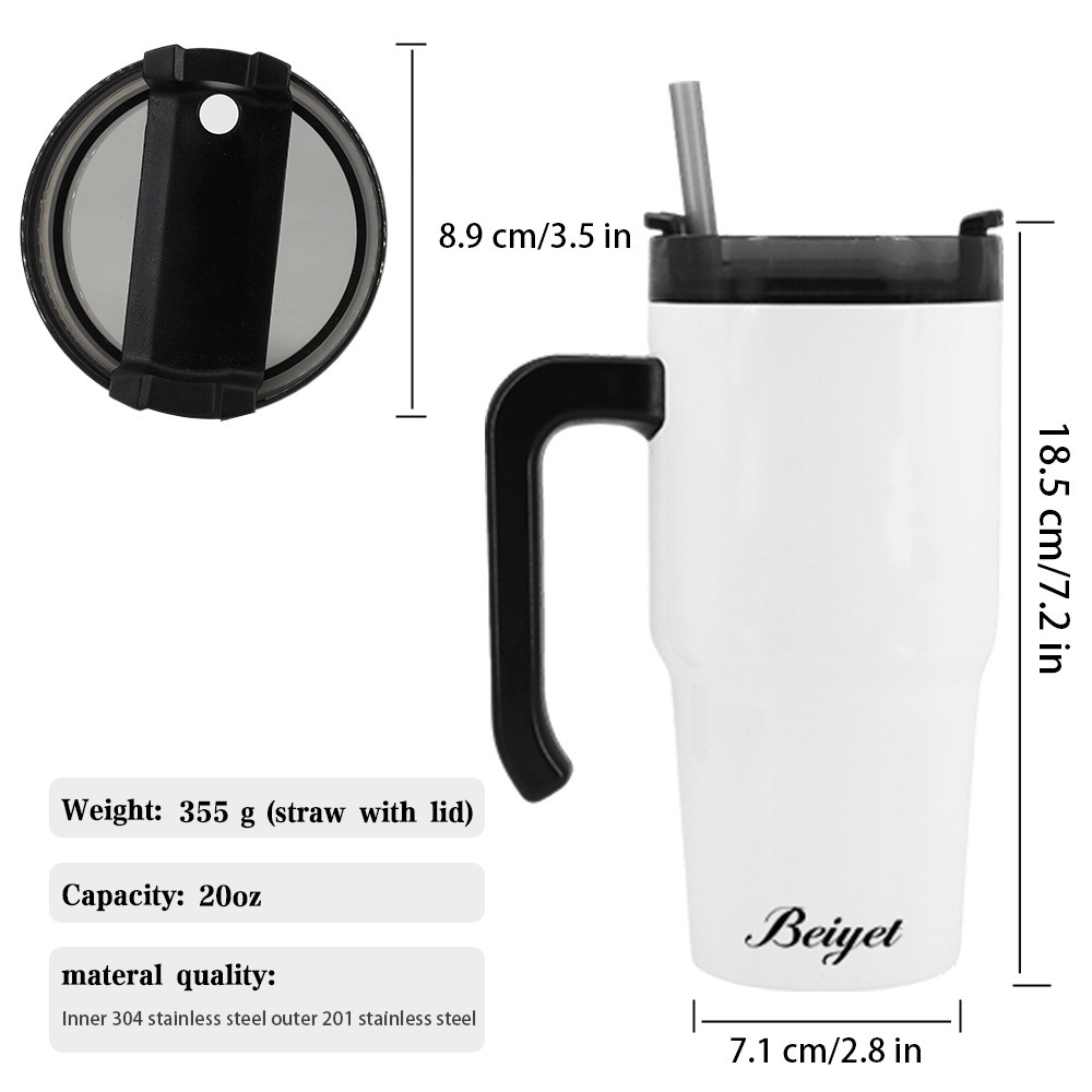 New 20oz sublimation blank coffee mug stainless steel travel insulated double wall tumbler cups with handle and bpa free lid