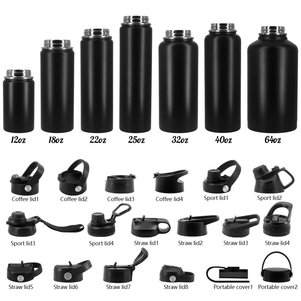 Custom logo 32oz double wall stainless steel vacuum flask 64oz sports drinking insulated water bottle with straw and handle