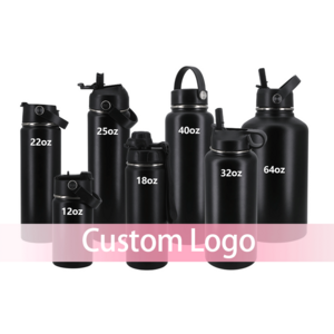 Custom logo 32oz double wall stainless steel vacuum flask 64oz sports drinking insulated water bottle with straw and handle