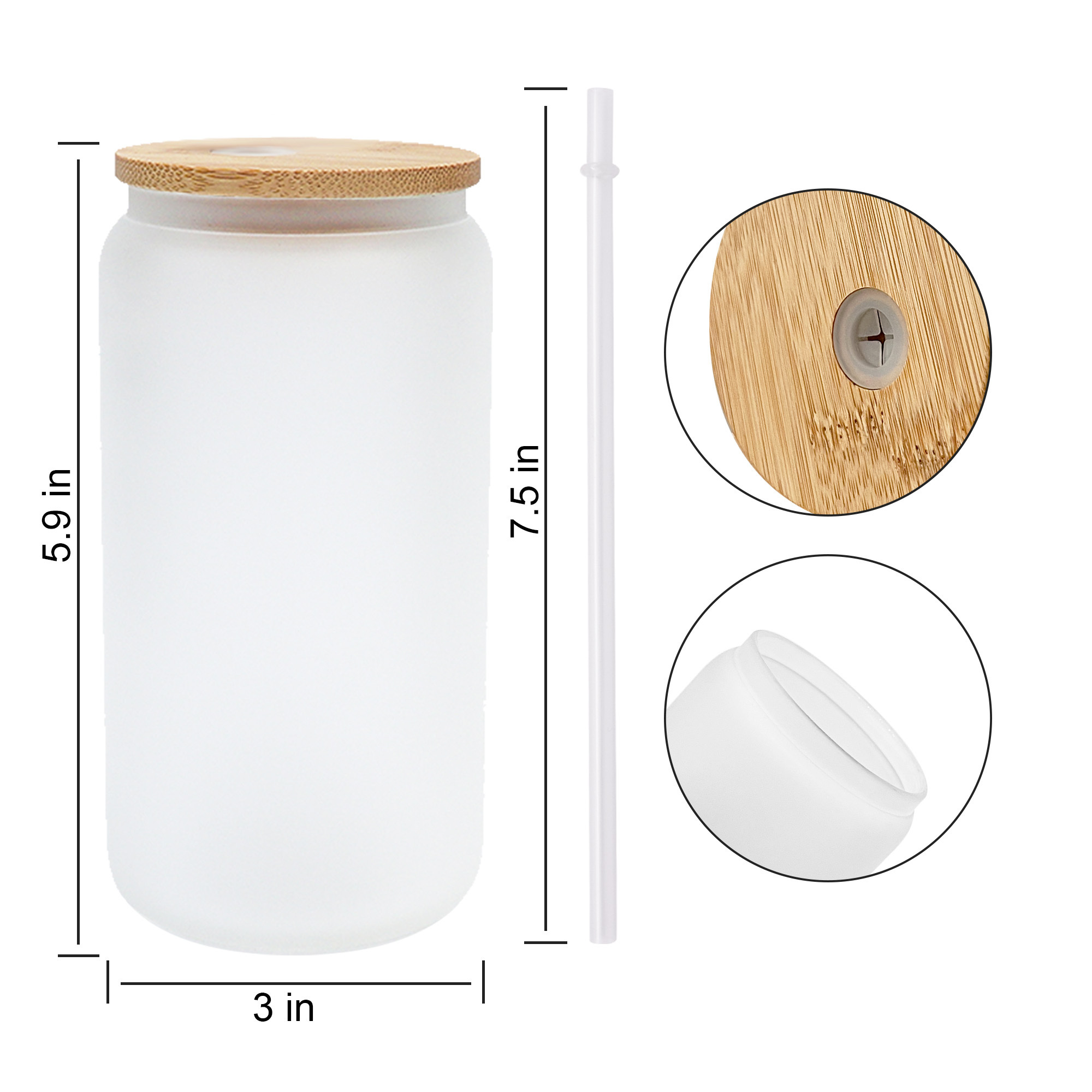 USA Warehouse Hot Sale Sublimation Blanks 16oz Clear Frosted Tea Beer Glass Cup with Bamboo Lid and Straw