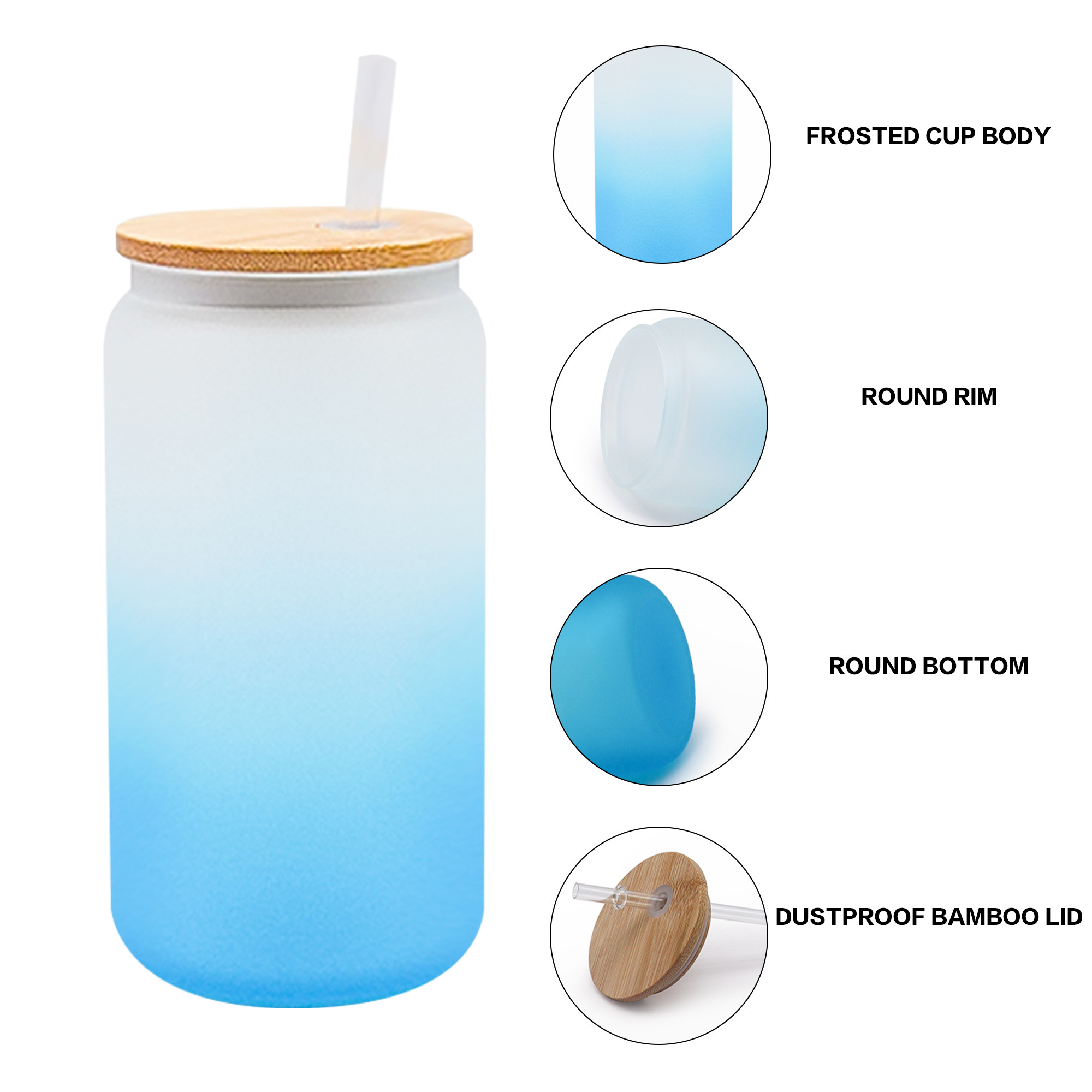 Stock in USA Warehouse Beer Glass Shaped 16oz Sublimation Frosted Gradient Glass Can for Iced Drinking with Plastic Straw