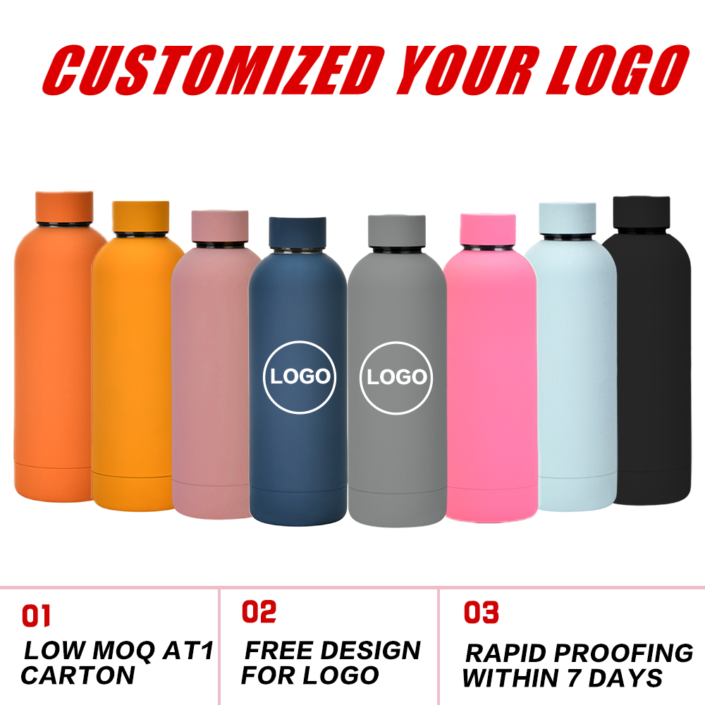 Custom logo Double Wall Insulated Tumbler Vacuum Flask Small Mouth 350ml 500ml 750ml Stainless Steel Rubber Sports Water Bottle