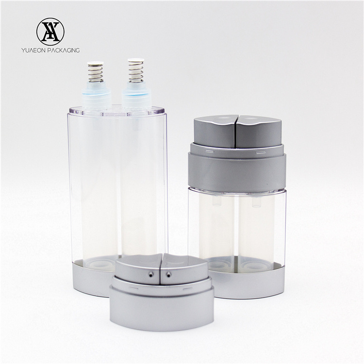 Wholesale 2*15ml 2*30ml dual chamber airless lotion pump packaging dual double chamber twin neck dispensing bottle