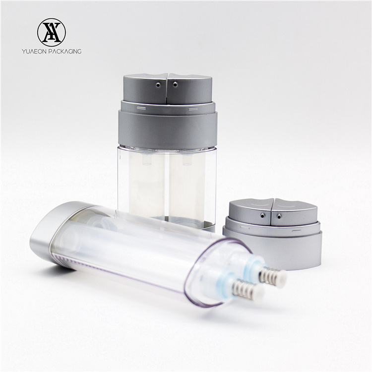 Wholesale 2*15ml 2*30ml dual chamber airless lotion pump packaging dual double chamber twin neck dispensing bottle