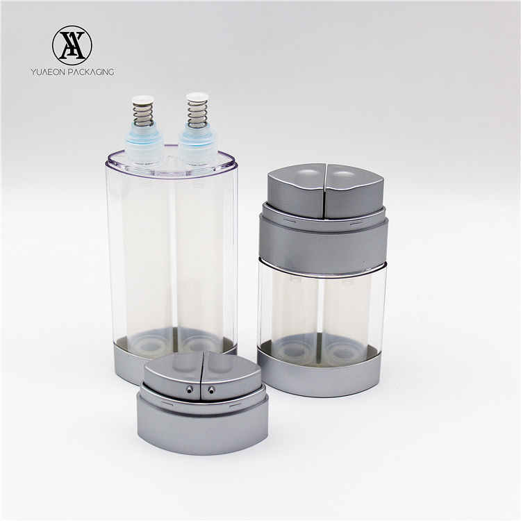 Wholesale 2*15ml 2*30ml dual chamber airless lotion pump packaging dual double chamber twin neck dispensing bottle