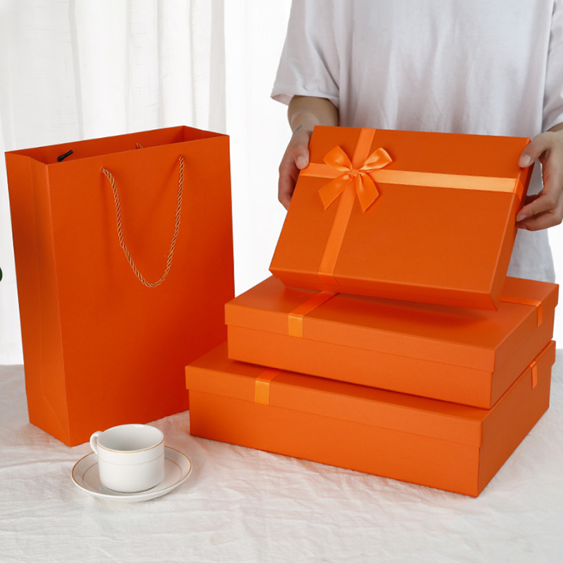 Ready to ship cheap logo custom storage orange paper packaging gift box packaging with lids