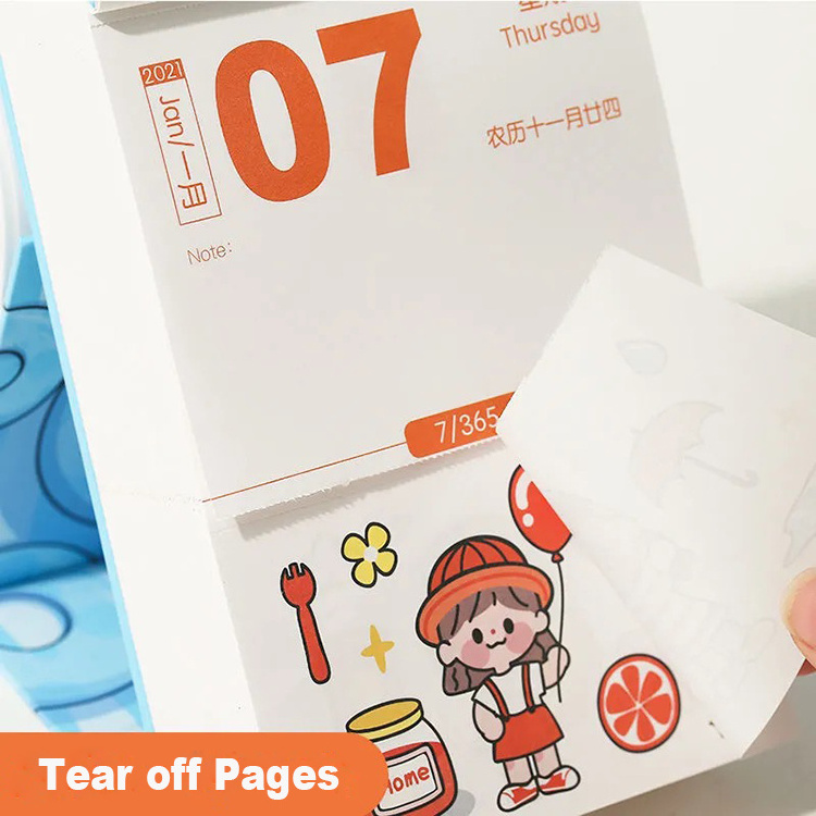 High Quality Professional Customized Personal Printing Full Color Perforated easy tear Daily Stand Desk Calendar with 365 days