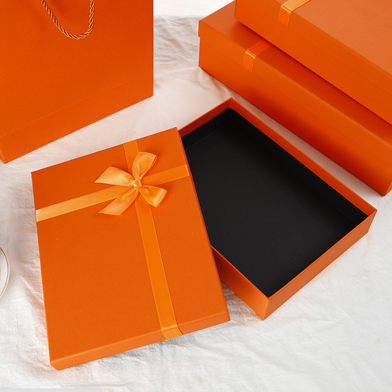 Ready to ship cheap logo custom storage orange paper packaging gift box packaging with lids