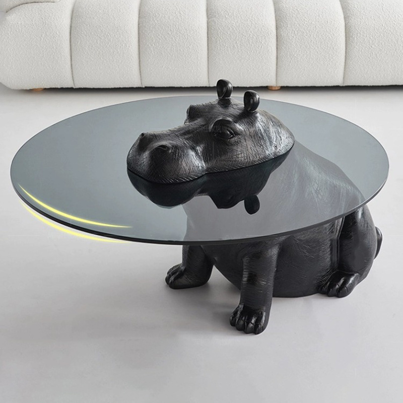 YuanChang animal base coffee table glass top antique coffee table and creative living room rounded coffee table