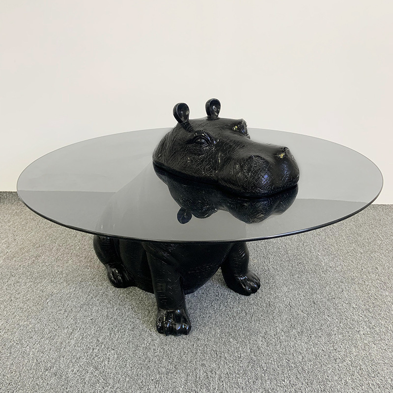 YuanChang animal base coffee table glass top antique coffee table and creative living room rounded coffee table