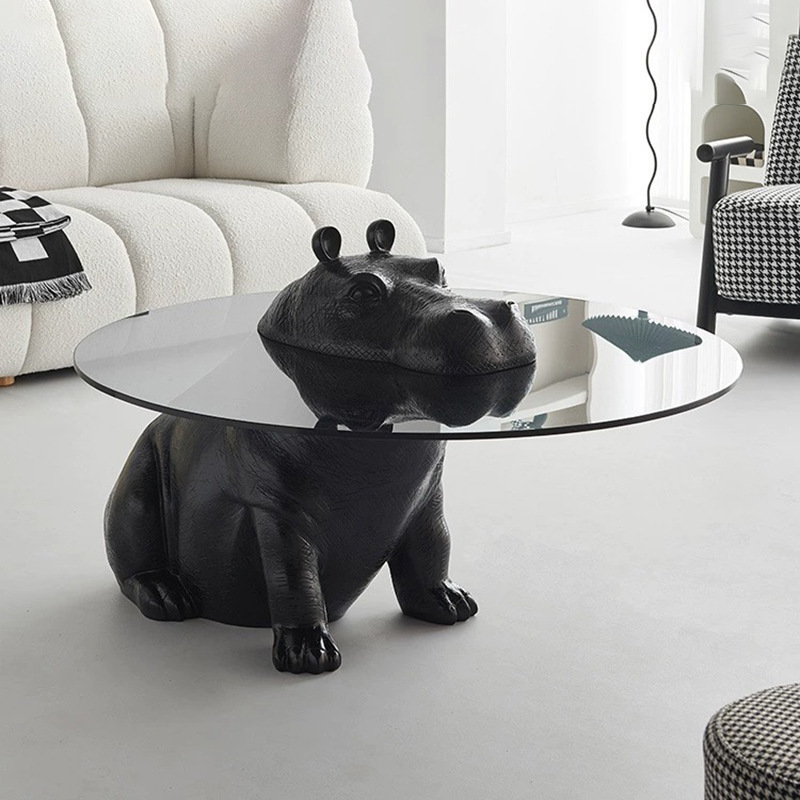 YuanChang animal base coffee table glass top antique coffee table and creative living room rounded coffee table