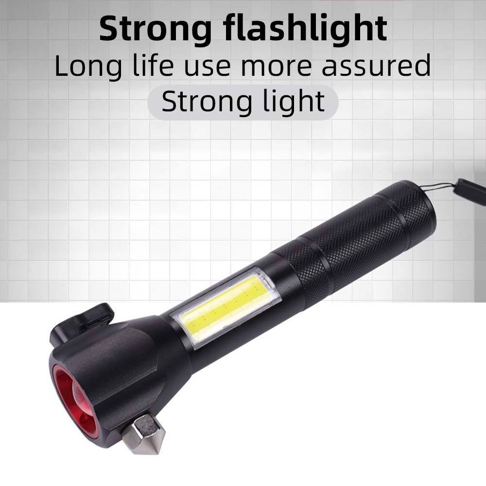 T6 LED Lighting Safety Hammer Emergency Tactical Flashlight USB Charging Multi-function Home Outdoor Zoom Flashlight