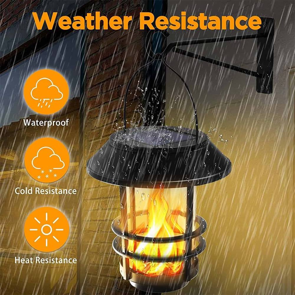 Outdoor Waterproof Solar Wall Mounted Lamp 2 Pack Glass Solar Hanging Lantern Light Flame Lamp