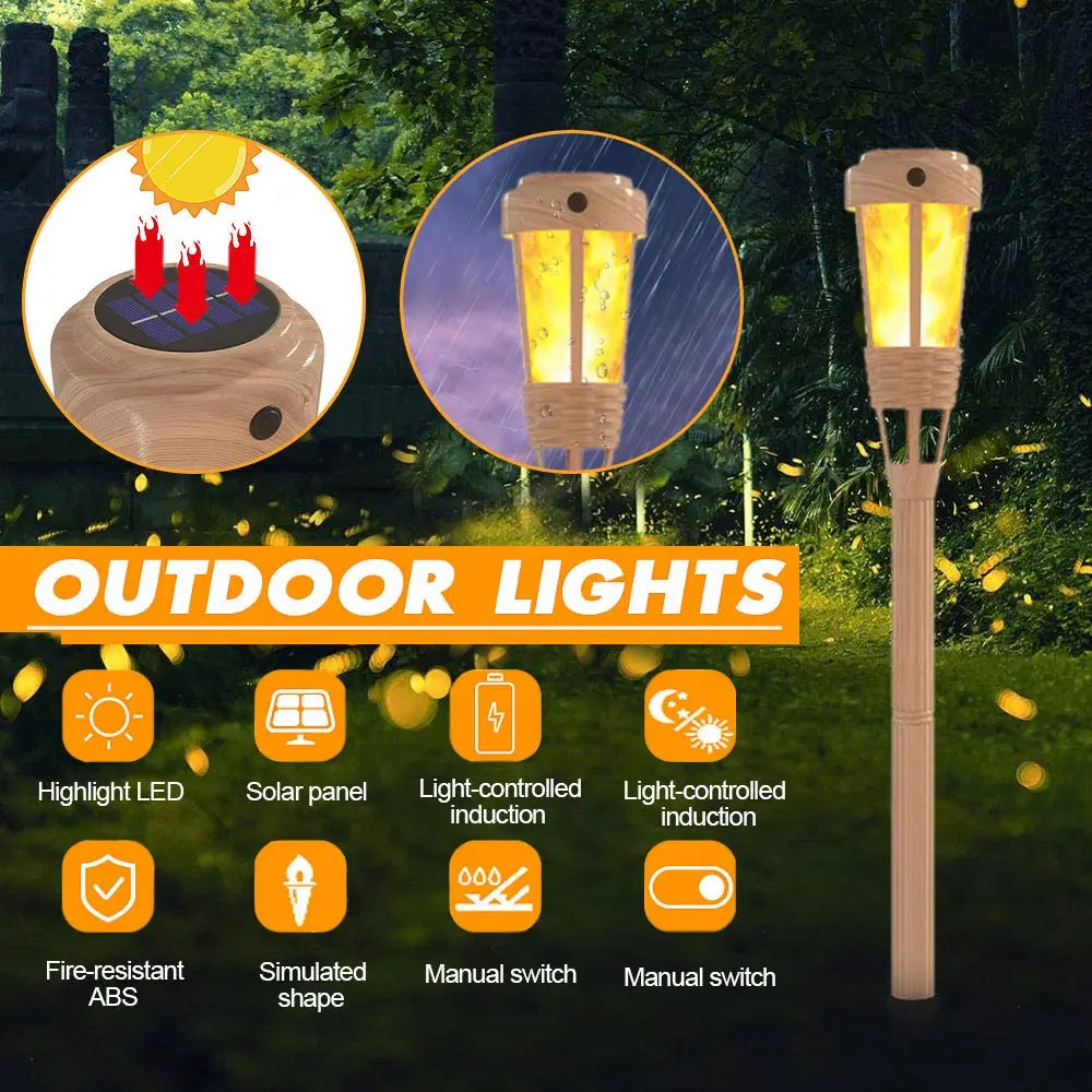 Flickering Flame Solar Lantern, Bamboo Solar Torches Lights Waterproof Outdoor Solar Light