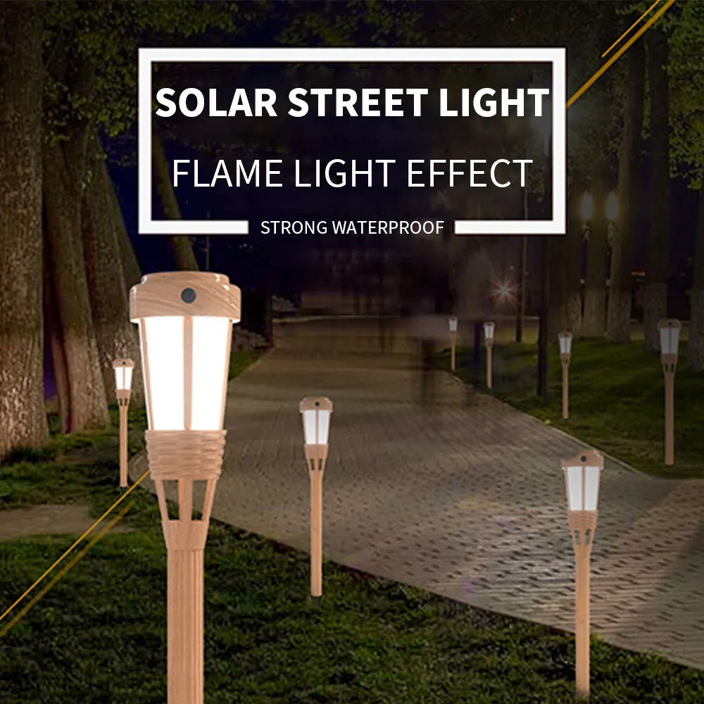 Flickering Flame Solar Lantern, Bamboo Solar Torches Lights Waterproof Outdoor Solar Light