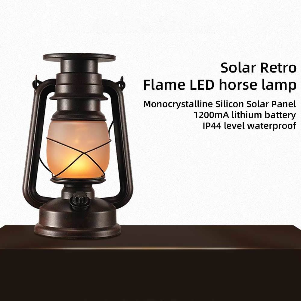 LED retro garden light, flashing flame outdoor waterproof lantern for patio lawn Solar Lamp