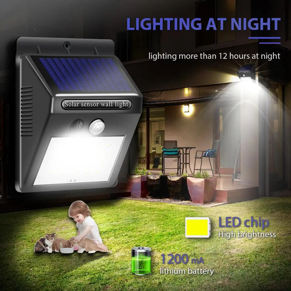 20 LED Waterproof Solar Garden Lights Outdoor Garden Wall Lamp Solar Motion Sensor Wall Light