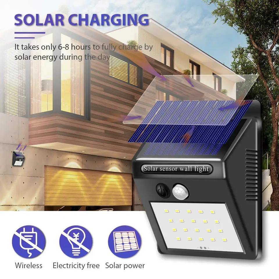 20 LED Waterproof Solar Garden Lights Outdoor Garden Wall Lamp Solar Motion Sensor Wall Light