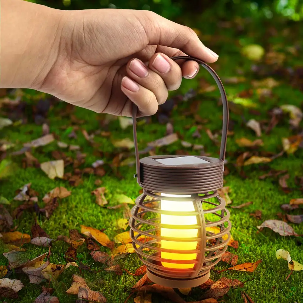 Flickering Flame Solar Lantern Outdoor Hanging Lanterns Lighting for Patio Garden Yard