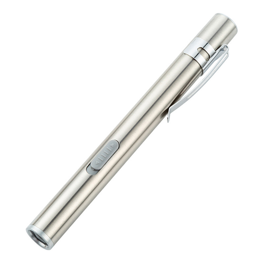 USB Mini Flashlight LED Rechargeable Stainless Steel Torch Strong Light Pen Focused Flashlight