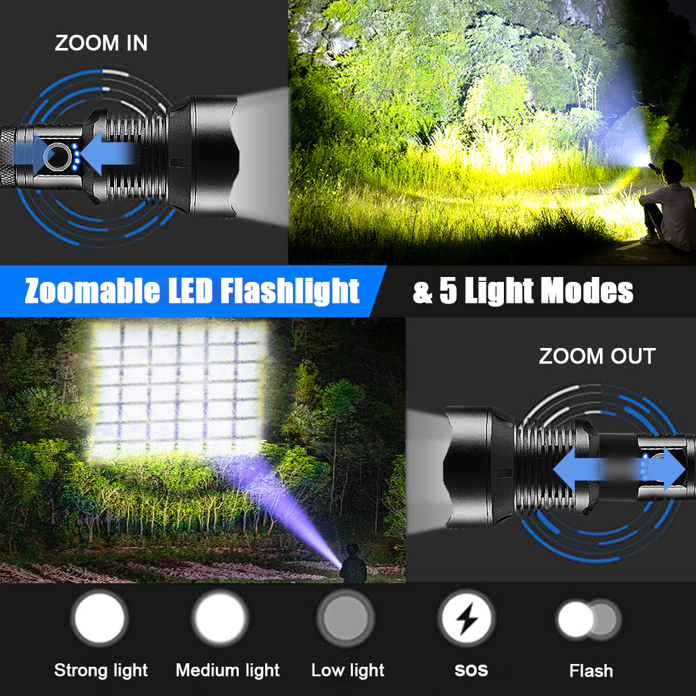 P70 flashlight Waterproof Camping outdoor Tactical Torch flash light LED USB Rechargeable flashlights