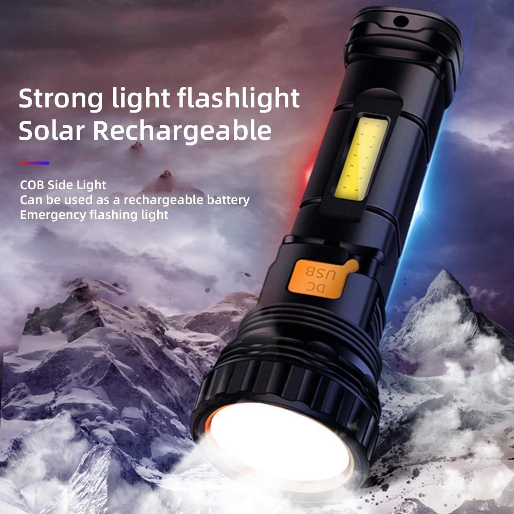 Solar Flashlight, Rechargeable LED Long-range Outdoor Multi-function Emergency Flashlight