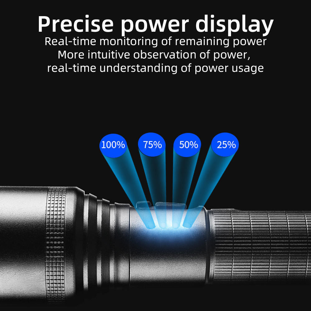 New P60 Strong Light Flashlight Power Display 30W USB Rechargeable Aluminum Alloy Zoom Flashlight