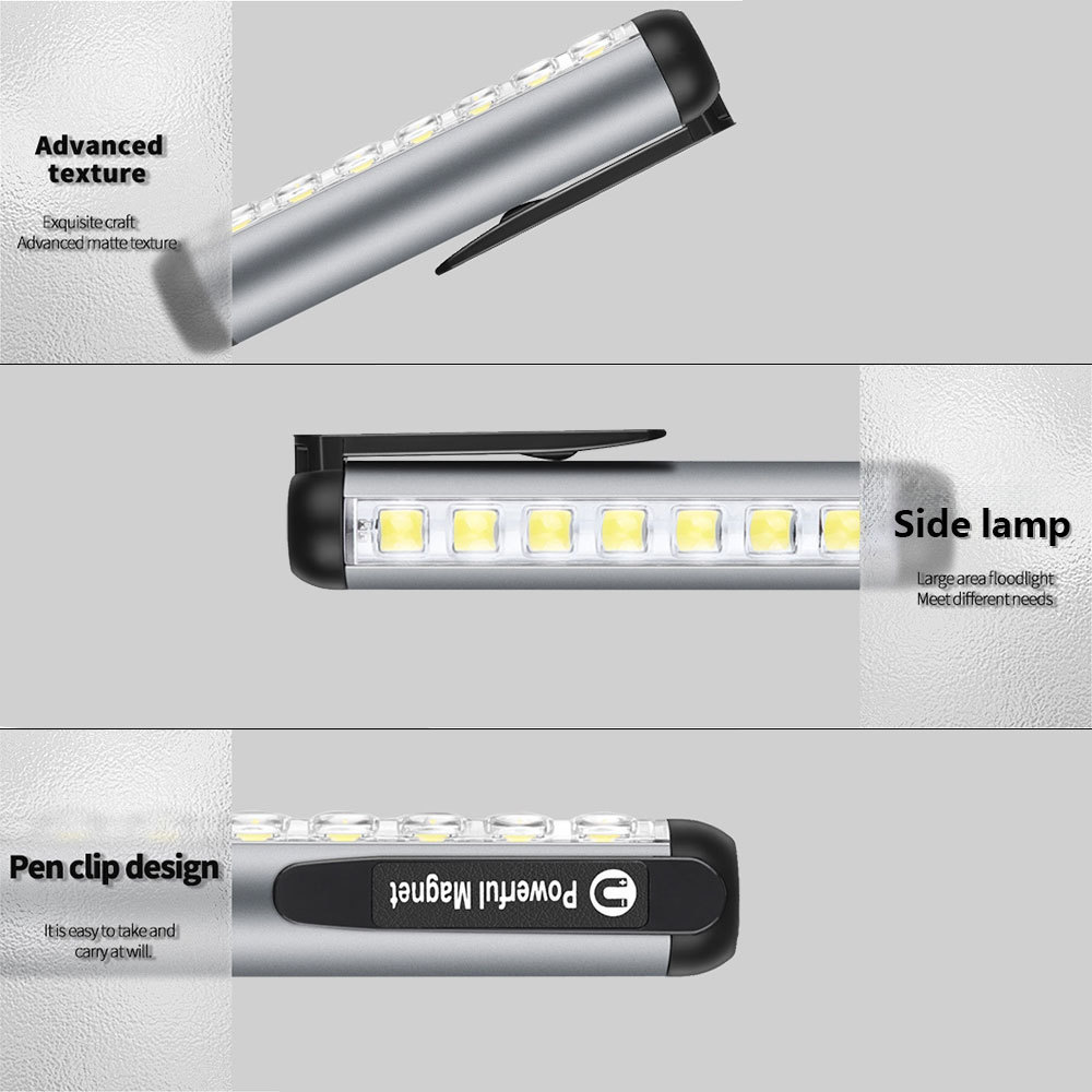 Multifunctional LED portable flashlight, rechargeable mini magnetic pen light with side lights