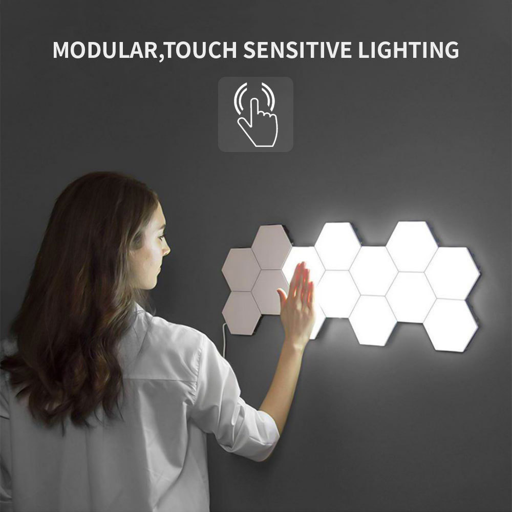 DIY Touch Sensor Hexagonal Light, 10 Pack Honeycomb Modular Quantum Light Hexagonal Wall LED Lamp