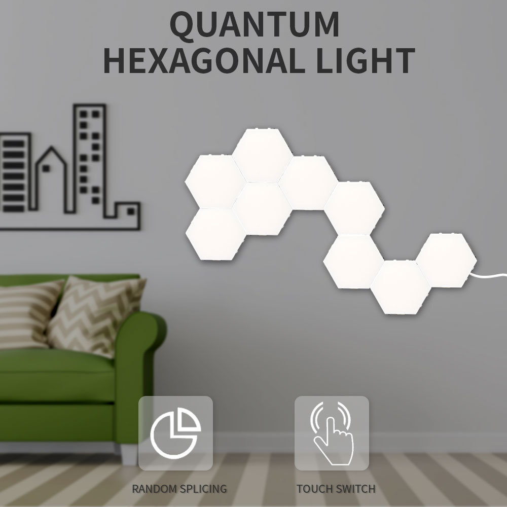 DIY Touch Sensor Hexagonal Light, 10 Pack Honeycomb Modular Quantum Light Hexagonal Wall LED Lamp