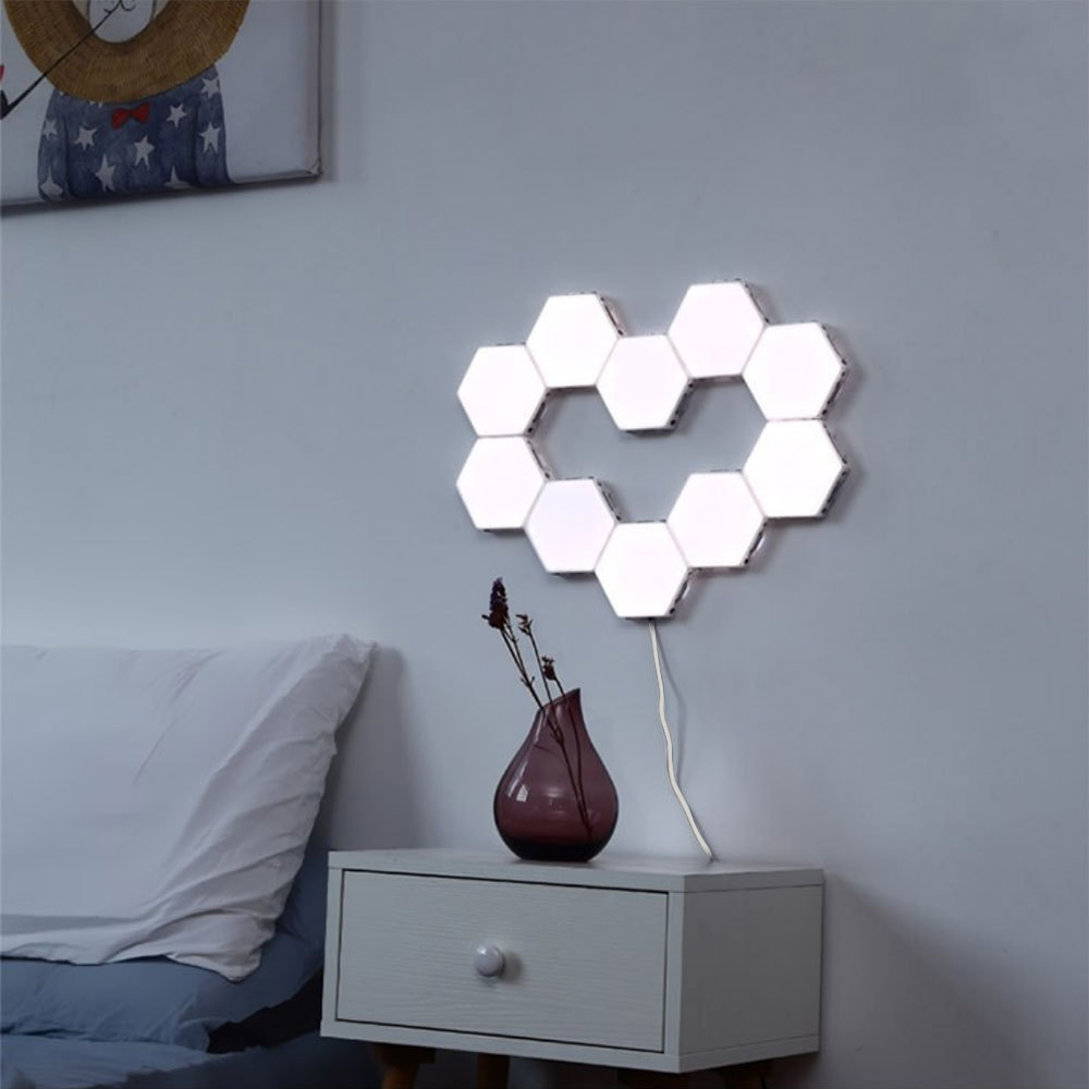 DIY Touch Sensor Hexagonal Light, 10 Pack Honeycomb Modular Quantum Light Hexagonal Wall LED Lamp