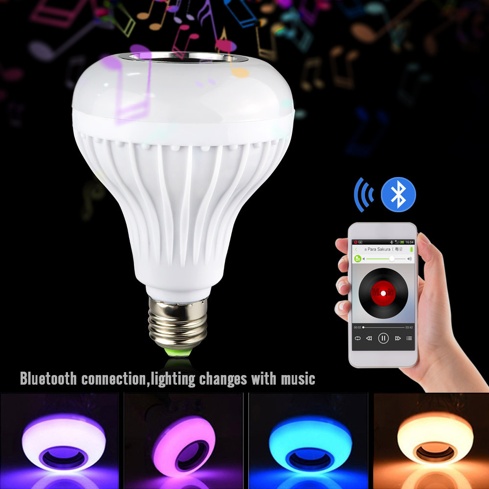 APP Control RGB Smart Music Bulb, 12W E26 E27 LED Wireless Light Bulb Speaker with Remote Control