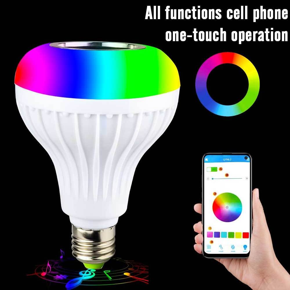 APP Control RGB Smart Music Bulb, 12W E26 E27 LED Wireless Light Bulb Speaker with Remote Control