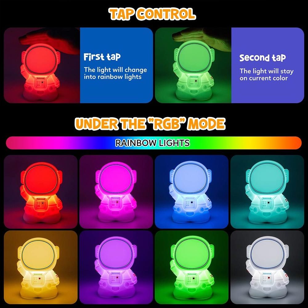 7 Colors Tap Tap Astronaut Lamp Led Rechargeable Squishy Cute Silicone Night Light for Kids