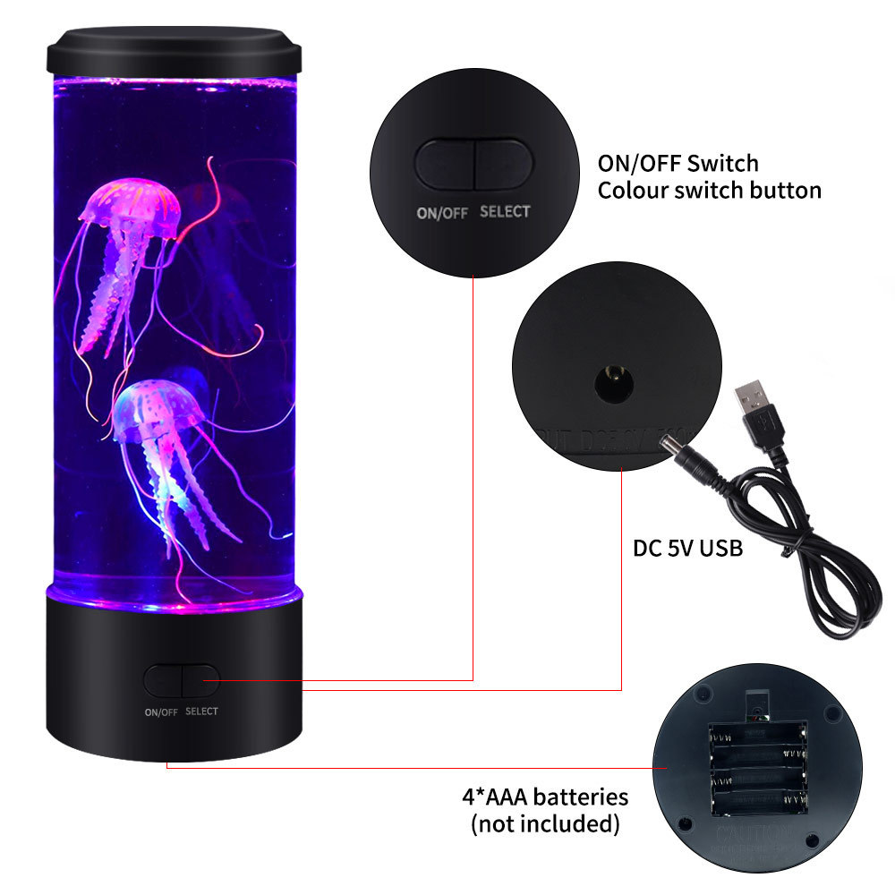 7 Color Changing Electric Round Jelly Fish Aquarium Light LED Jellyfish Lava Lamp Night Light