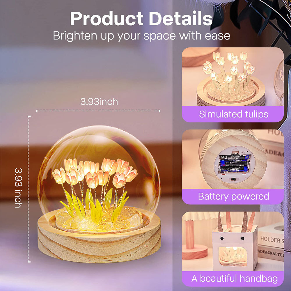 Christmas Birthday Present DIY Tulip Flower Night Light Lamp for Bedroom Decoration