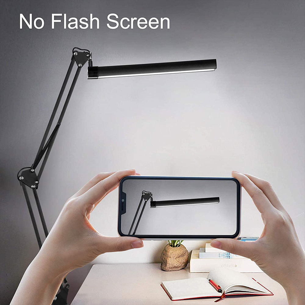 Metal LED Swing Arm Desk Lamp, 10W Dimmable Flexible Neck Eye-Care Desk Lamp with Clamp