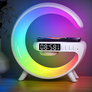 Wireless Charging Lamps with Speaker Alarm Clock Mini G Shape Smart Desk Lamp