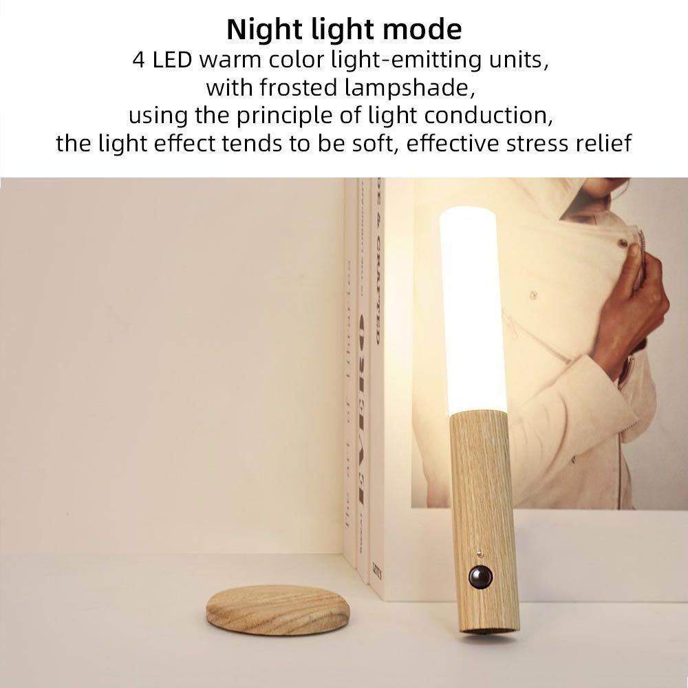 Rechargeable Wood Wireless Motion Sensor LED Night Light Magnetic Intelligent Human Body Induction Lamp