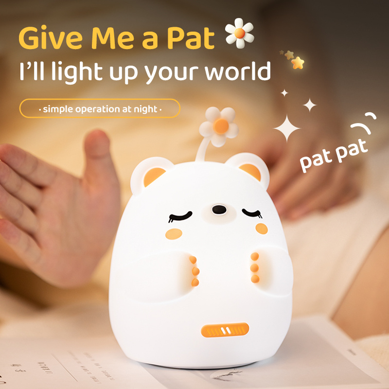 Hot Selling Night Silicone Kid Pinch Led USB Type-C Children Mini Light 1200mAh Cute Bear Hug Animal Night Lamp For Bedroom