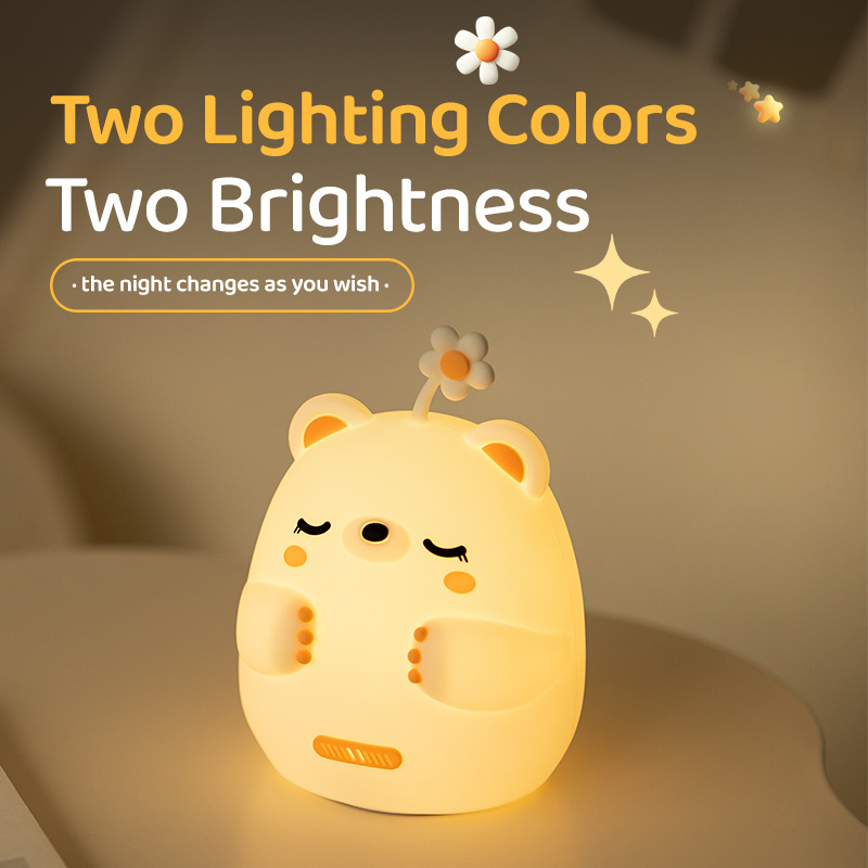 Hot Selling Night Silicone Kid Pinch Led USB Type-C Children Mini Light 1200mAh Cute Bear Hug Animal Night Lamp For Bedroom