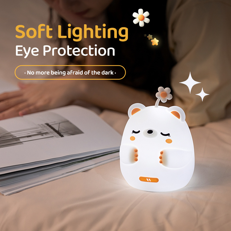 Hot Selling Night Silicone Kid Pinch Led USB Type-C Children Mini Light 1200mAh Cute Bear Hug Animal Night Lamp For Bedroom