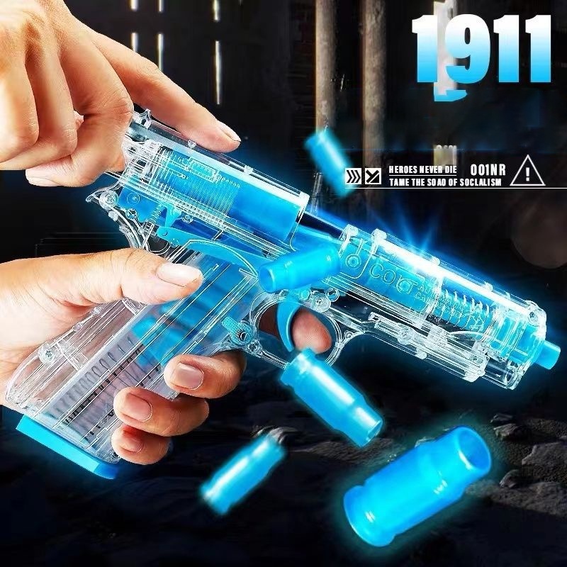 Luminous 1911 Shell Ejecting Toy Gun Pistol Transparent EVA Safety Soft Bullets Gun Toy Foam Dart Blaster Bullet Guns Weapon