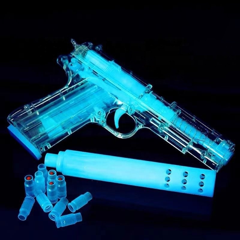 Luminous 1911 Shell Ejecting Toy Gun Pistol Transparent EVA Safety Soft Bullets Gun Toy Foam Dart Blaster Bullet Guns Weapon