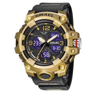 Smael 8008 Men Stylish High Quality Sport Watches Dual Time Sport Digital Wristwatch For Diver Men's Watch Outdoor Waterproof