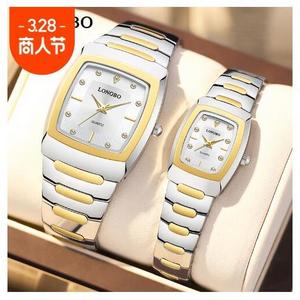 LONGBO Square Wolfram lovers Tungsten Steel Women Man Couple Fashion wrist watch men All Stainless Steel Watch