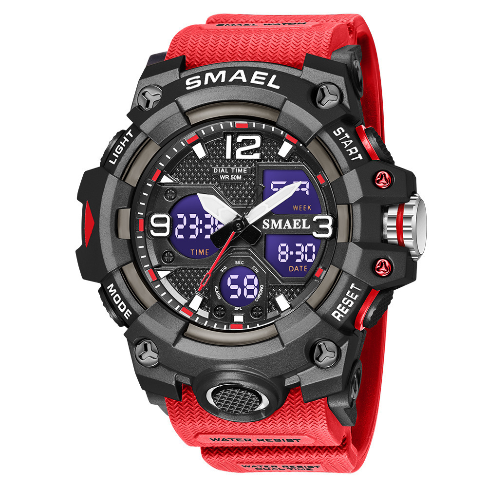 Smael 8008 Men Stylish High Quality Sport Watches Dual Time Sport Digital Wristwatch For Diver Men's Watch Outdoor Waterproof